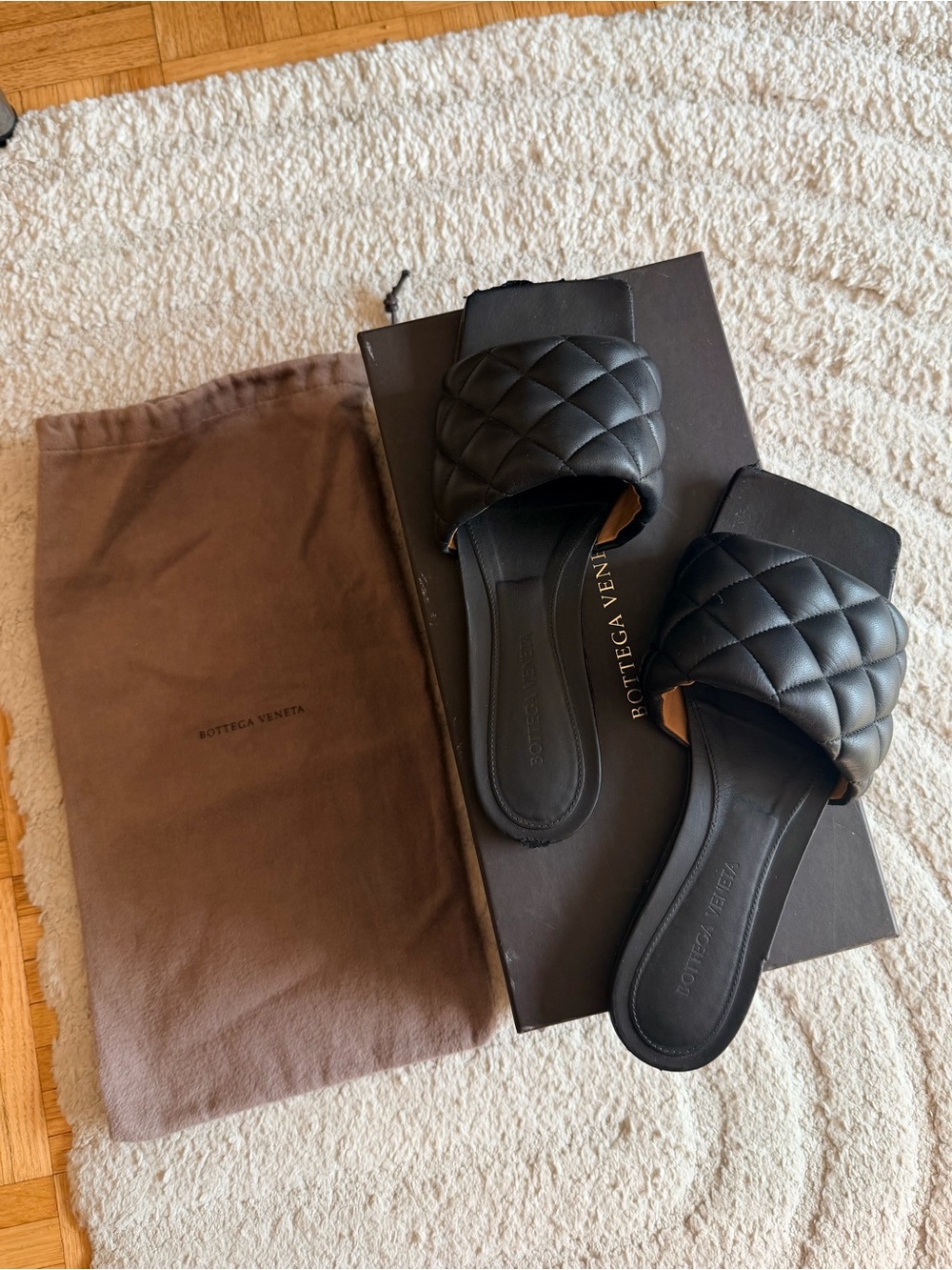 Bottega Veneta Black Quilted Leather Slide Mules